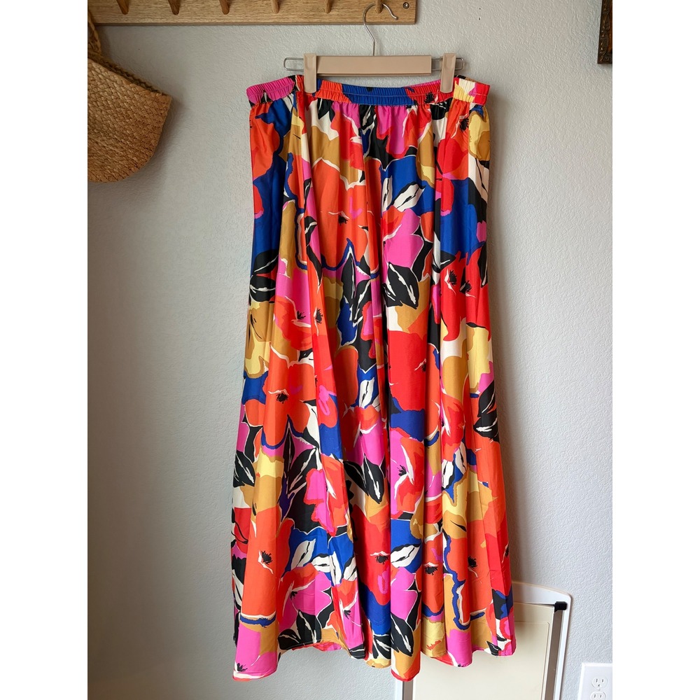 Rachel Zoe Floral Maxi Skirt Women's Large Bold Multi Color Elastic Waist